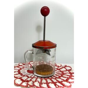 VTG 40s Red Hazel-Atlas 1 Cup Glass Nut Chopper - Wood Insert, Works Perfectly!